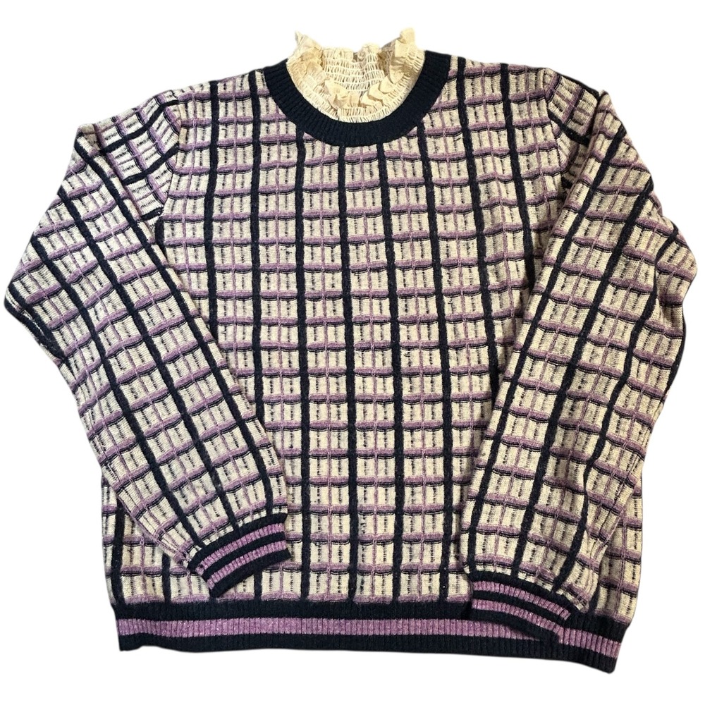 Nümph Anthroplogie Pullover‎ Sweater Women's M Purple Check Wool Alpaca Blend